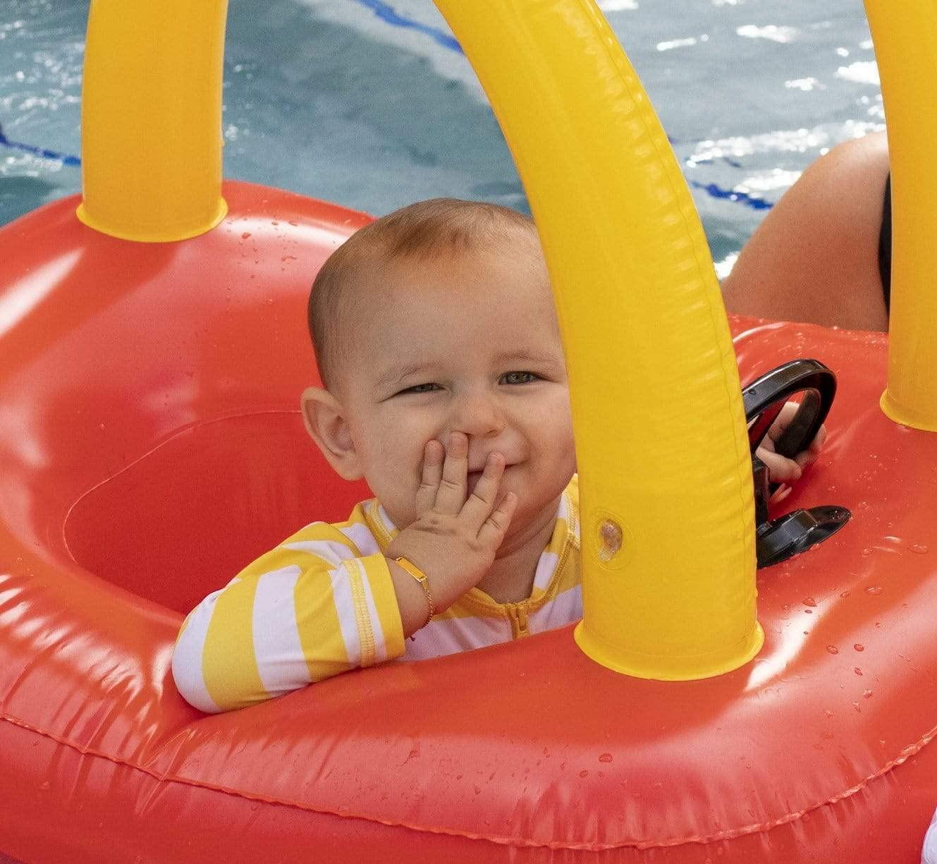 PoolCandy x Little Tikes Cozy Coupe Inflatable Pool Float – Licensed Kids Ride-On Toy (Red & Yellow)