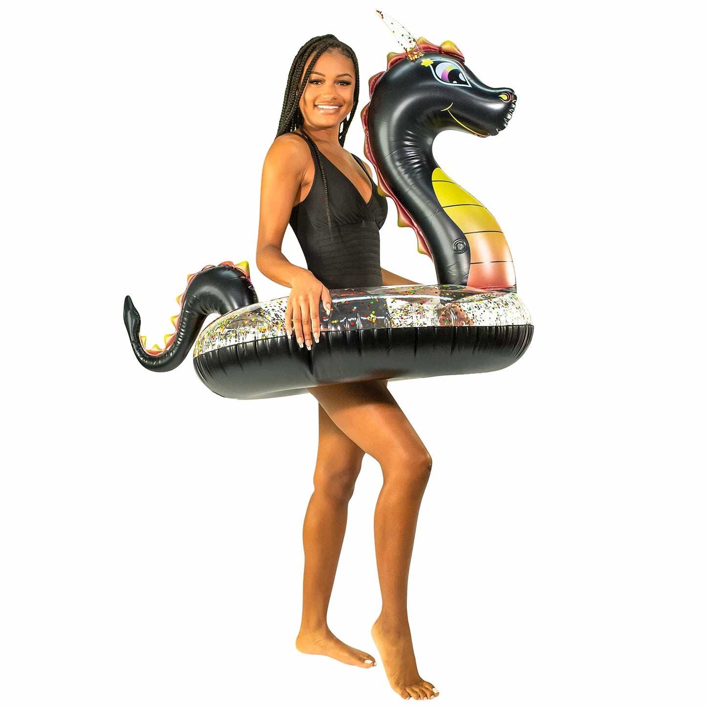 Poolcandy Black Sea Dragon 40-inch Inflatable Pool Tube with Glitter