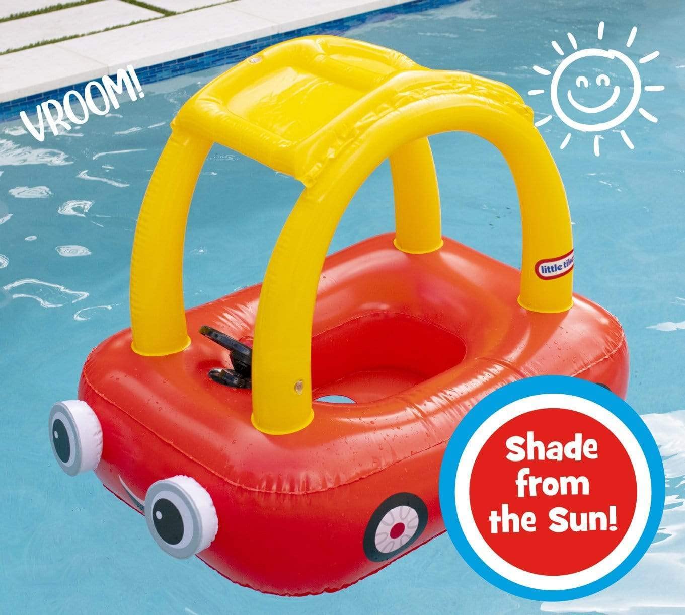 PoolCandy x Little Tikes Cozy Coupe Inflatable Pool Float – Licensed Kids Ride-On Toy (Red & Yellow)