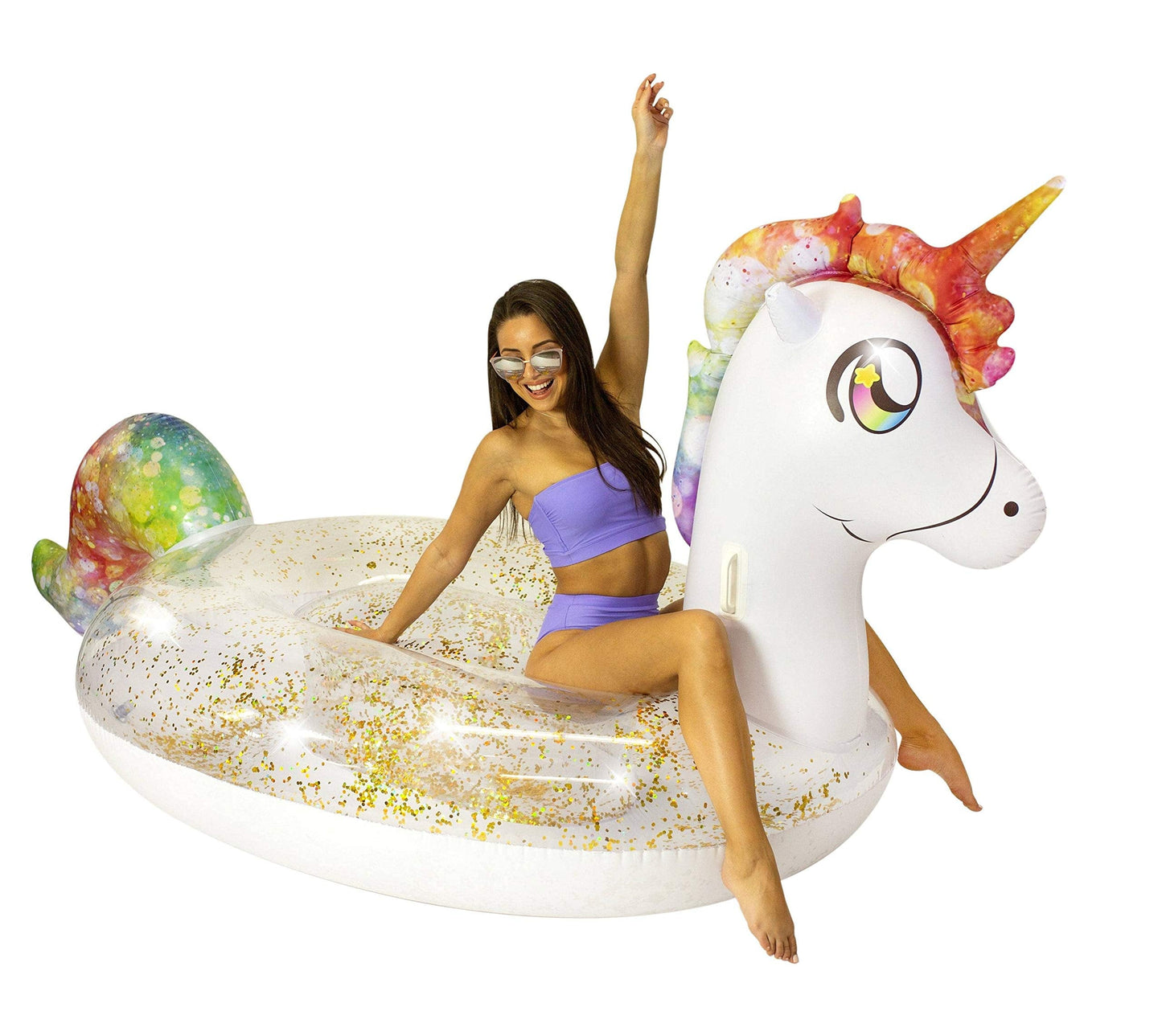 Poolcandy Gigantic Unicorn Inflatable Raft – 2-3 Person, Gold Glitter