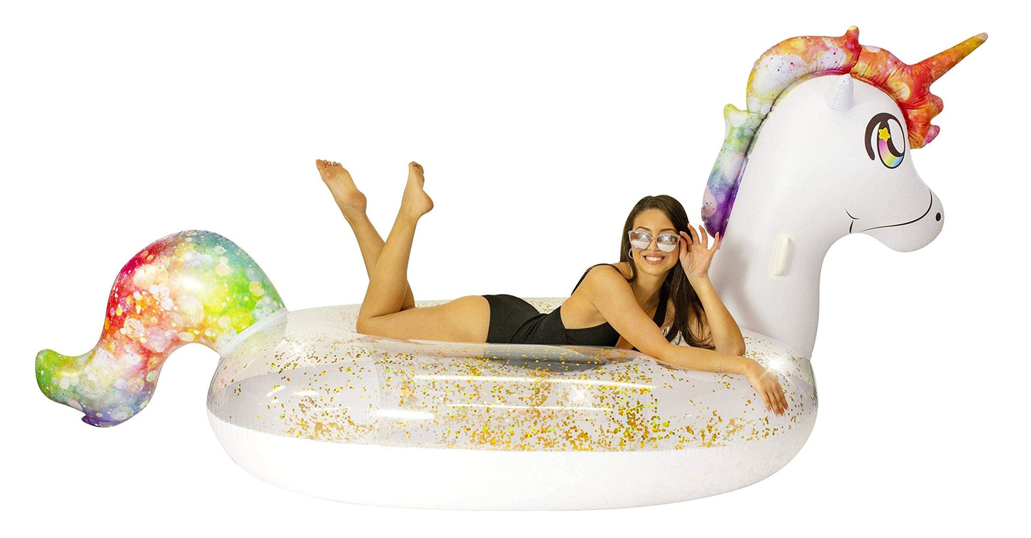 Poolcandy Gigantic Unicorn Inflatable Raft – 2-3 Person, Gold Glitter