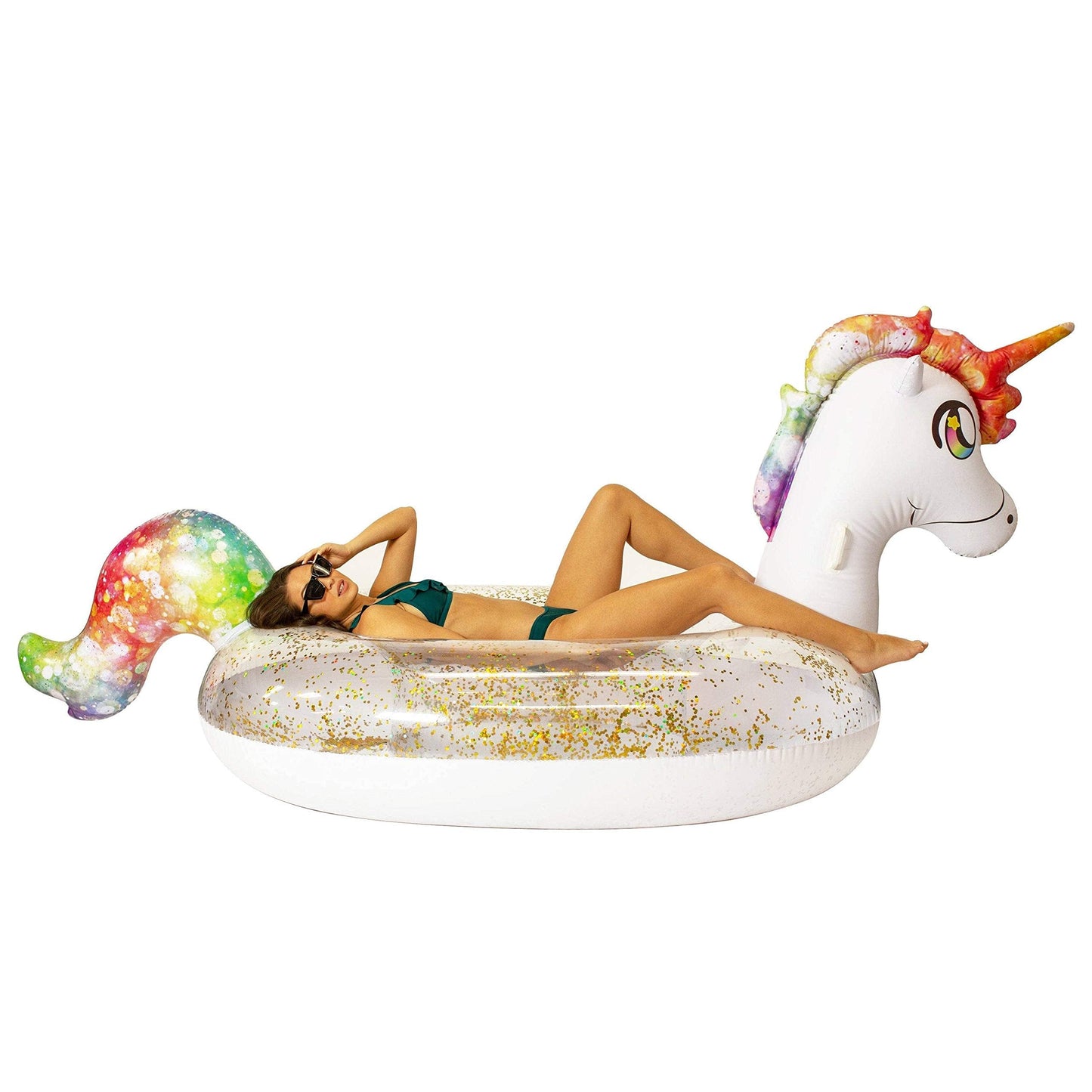 Poolcandy Gigantic Unicorn Inflatable Raft – 2-3 Person, Gold Glitter