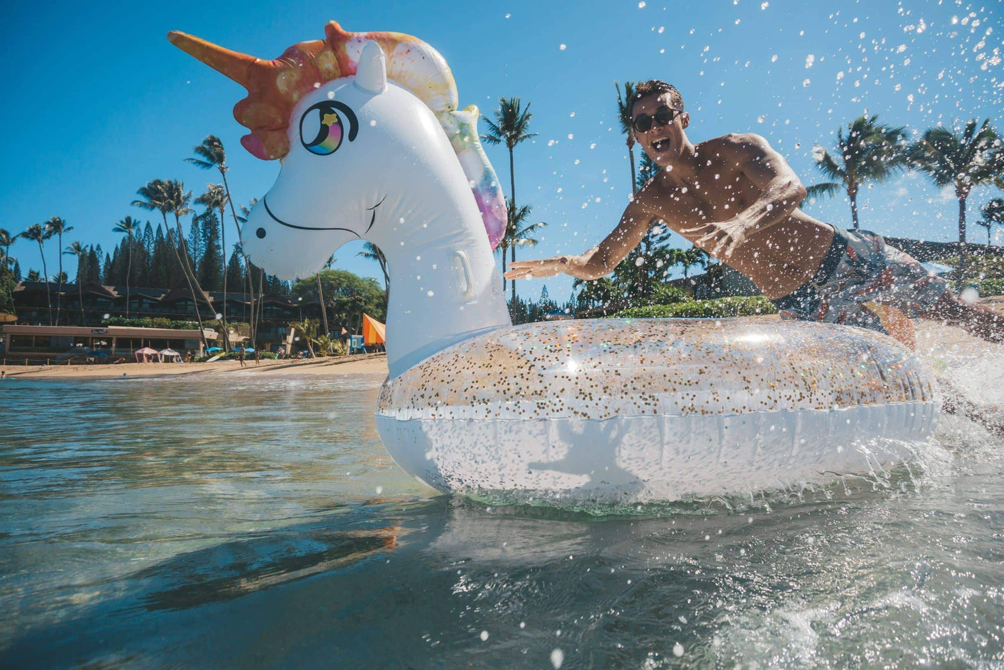 Poolcandy Gigantic Unicorn Inflatable Raft – 2-3 Person, Gold Glitter
