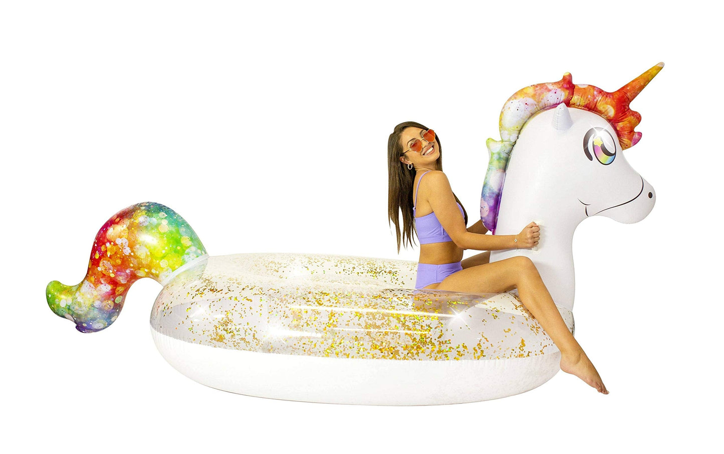 Poolcandy Gigantic Unicorn Inflatable Raft – 2-3 Person, Gold Glitter
