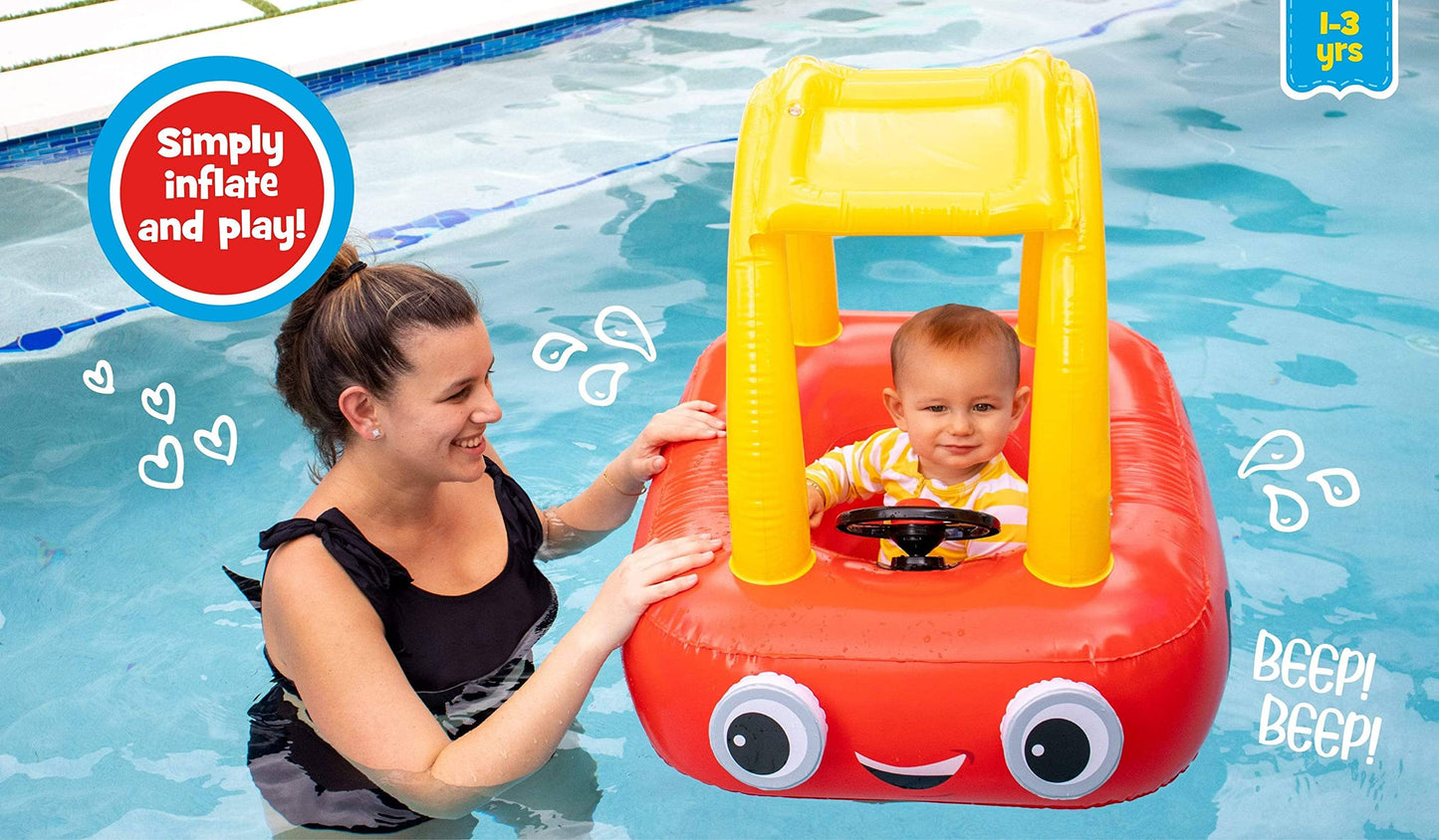PoolCandy x Little Tikes Cozy Coupe Inflatable Pool Float – Licensed Kids Ride-On Toy (Red & Yellow)