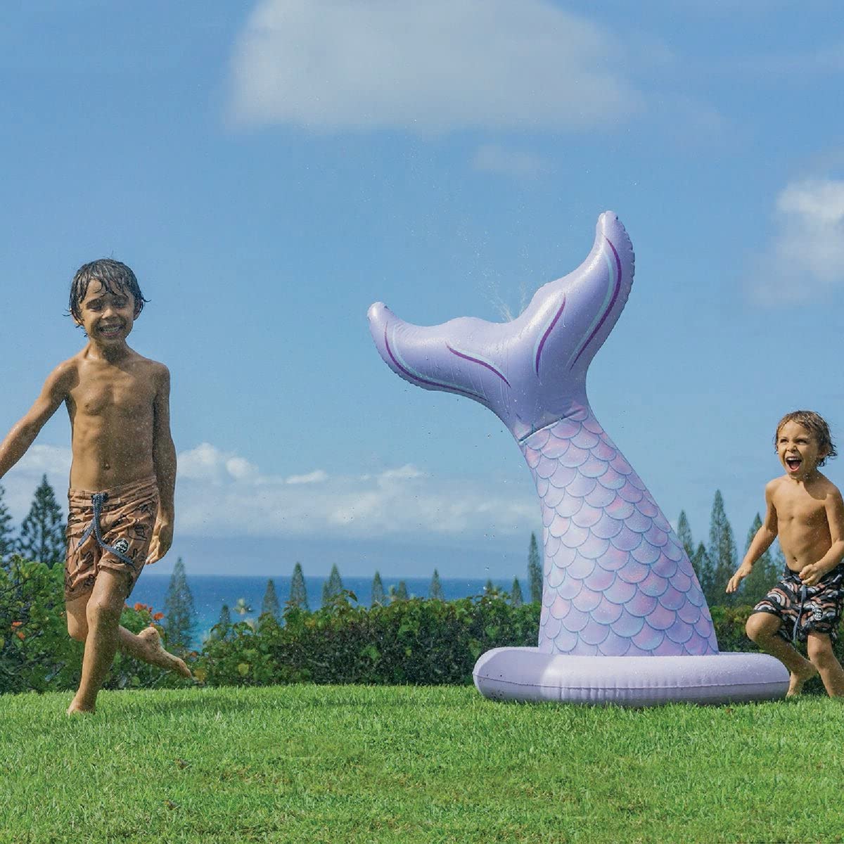 PoolCandy Mermaid Print Inflatable Toys – Mermaid Tail Sprinkler, Pool Floats & More