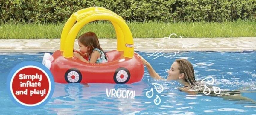 PoolCandy x Little Tikes Cozy Coupe Inflatable Pool Float – Licensed Kids Ride-On Toy (Red & Yellow)