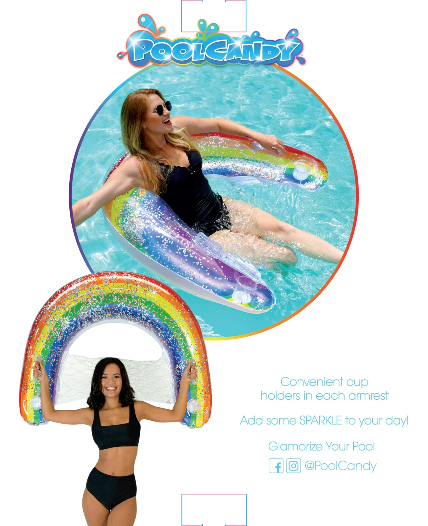 PoolCandy Sun Chair Water Raft – Rainbow Haze Floating Pool Chair