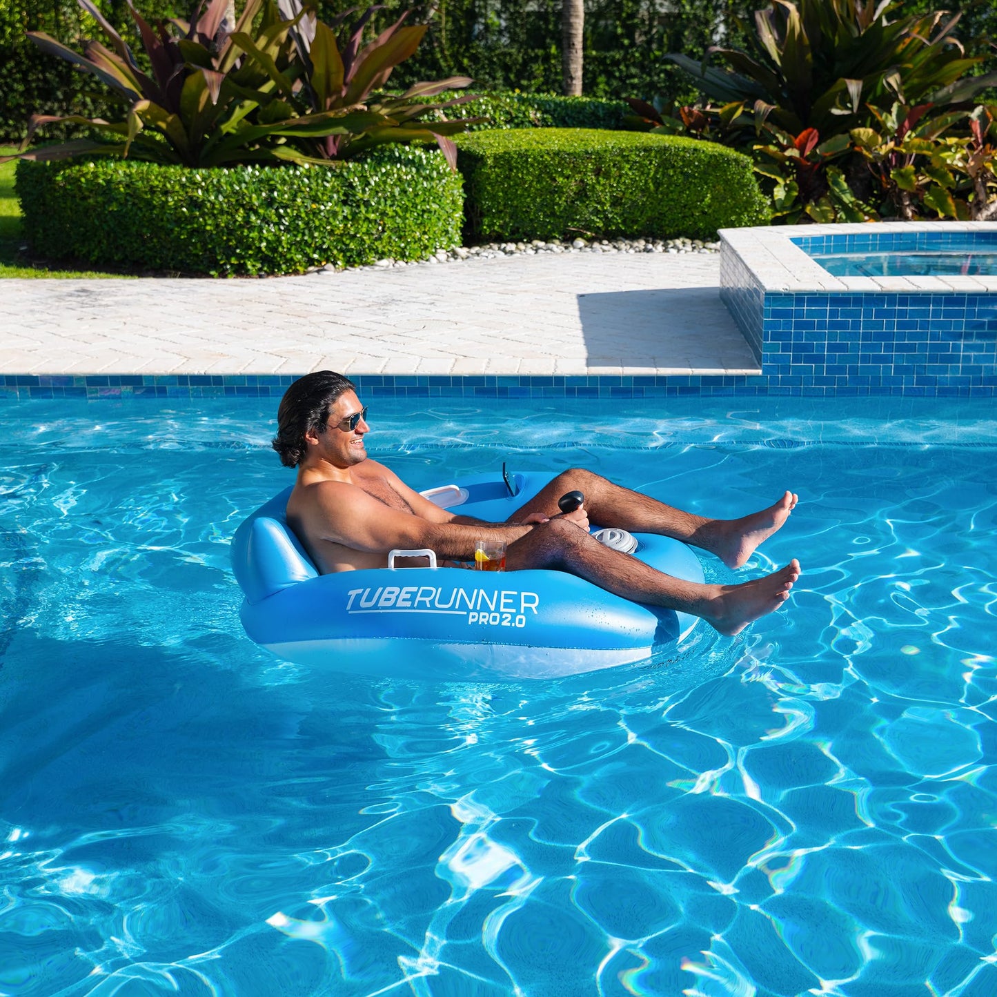 PoolCandy Tube Runner Pro 2.0 – Motorized Pool Tube for Adults with Joystick Control (Blue)