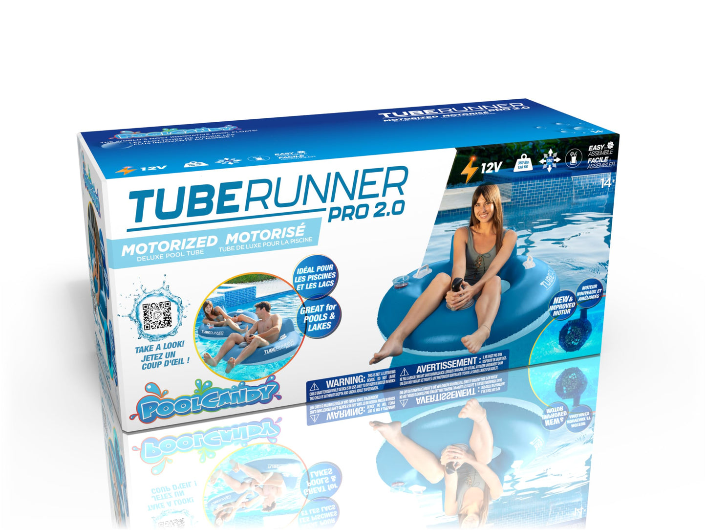PoolCandy Tube Runner Pro 2.0 – Motorized Pool Tube for Adults with Joystick Control (Blue)