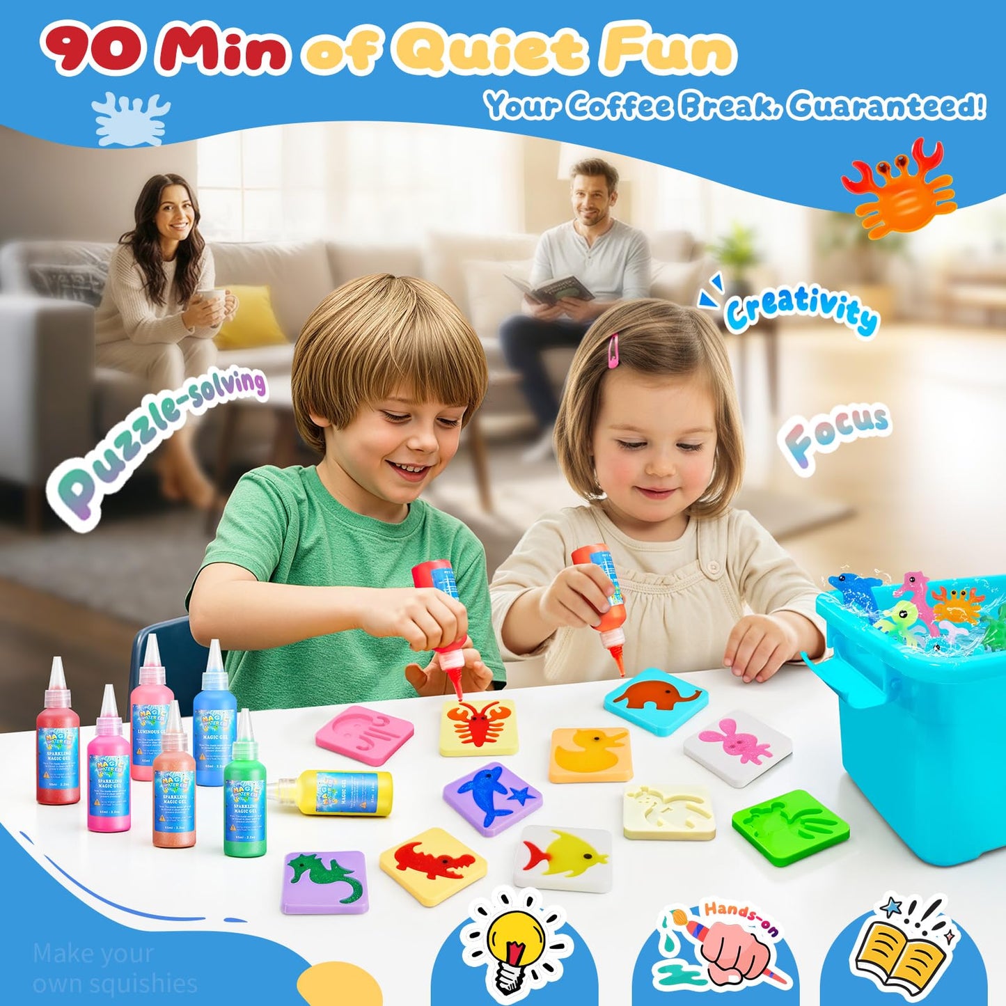 Poonoo Crafts Kits Toys – Magic Water Gel Kit with 25 Molds, 20 Colors for Kids 3-12