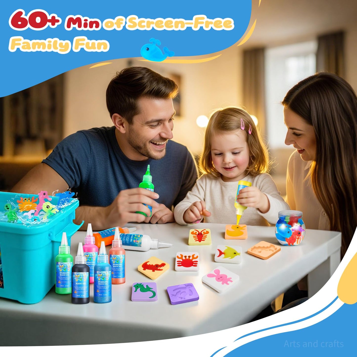 Poonoo Crafts Kits Toys – Magic Water Gel Kit with 25 Molds, 20 Colors for Kids 3-12