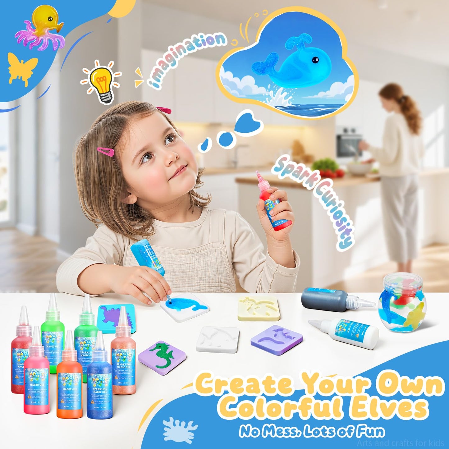 Poonoo Crafts Kits Toys – Magic Water Gel Kit with 25 Molds, 20 Colors for Kids 3-12