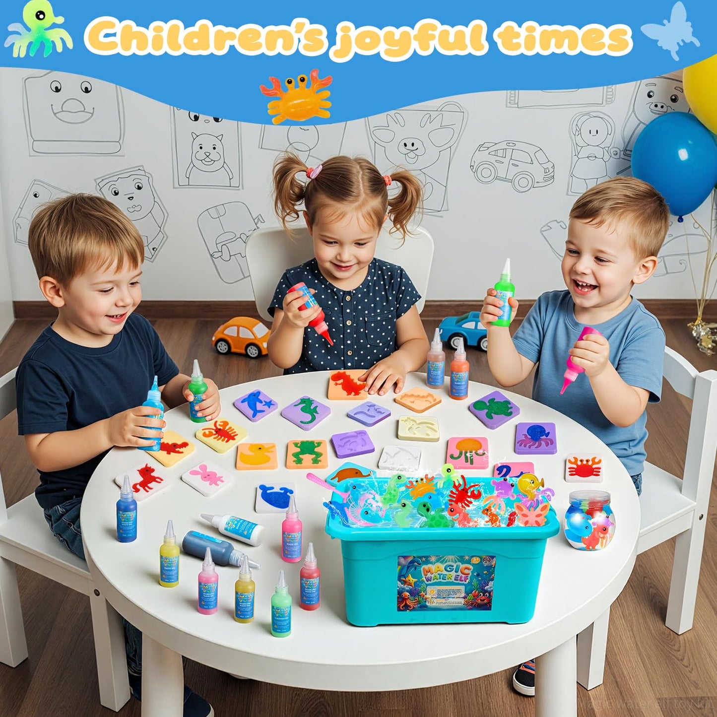Poonoo Crafts Kits Toys – Magic Water Gel Kit with 25 Molds, 20 Colors for Kids 3-12