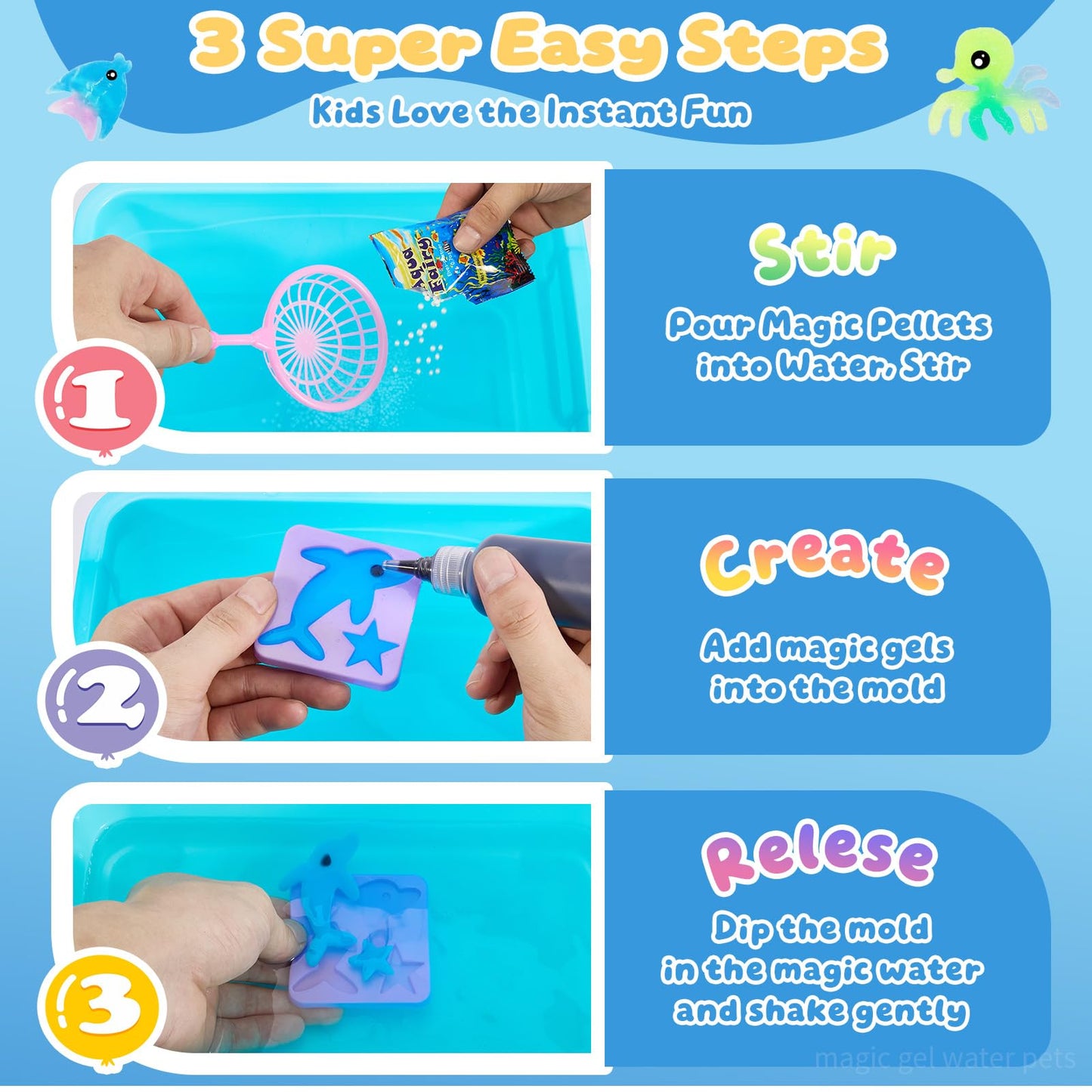 Poonoo Crafts Kits Toys – Magic Water Gel Kit with 25 Molds, 20 Colors for Kids 3-12
