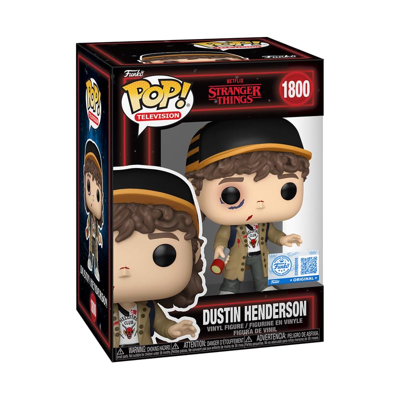 POP TV Dustin Henderson Battle Damaged Exclusive #1800 Figure – Stranger Things, 3.75-Inch Funko Vinyl with Box Protector