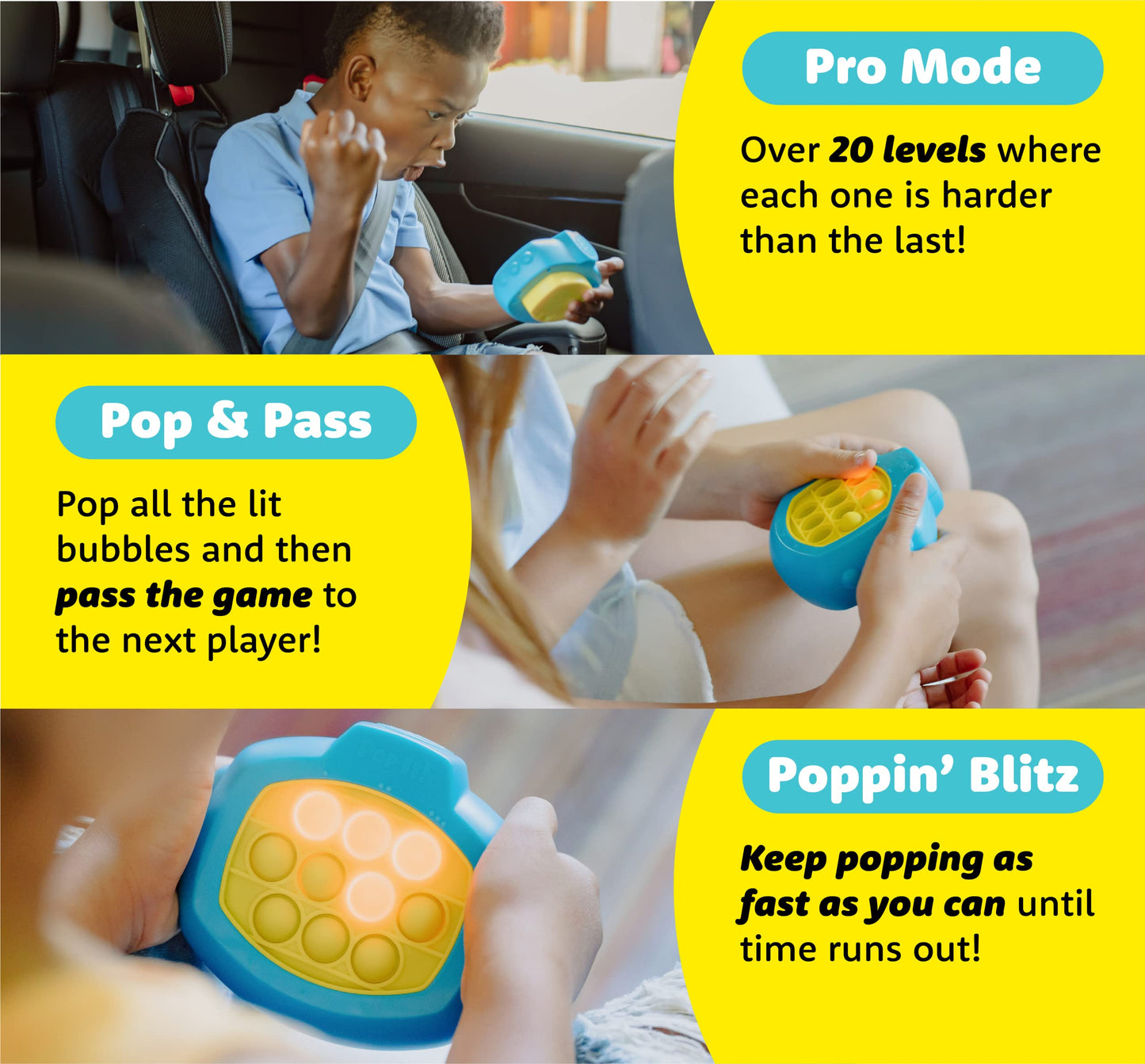 Pop It! Pro for Kids - Original Light-Up Bubble Pop Game by Buffalo (Blue & Yellow)