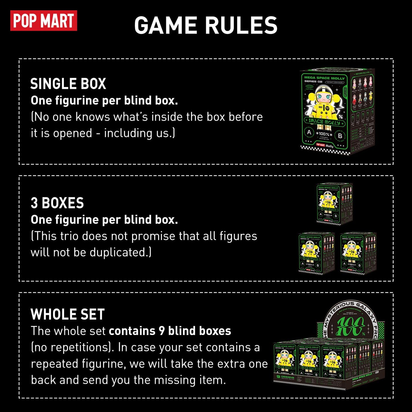 POP MART MEGA Space Molly 9PC Blind Box Figures – Random Design Collectibles for Desk & Home Decor