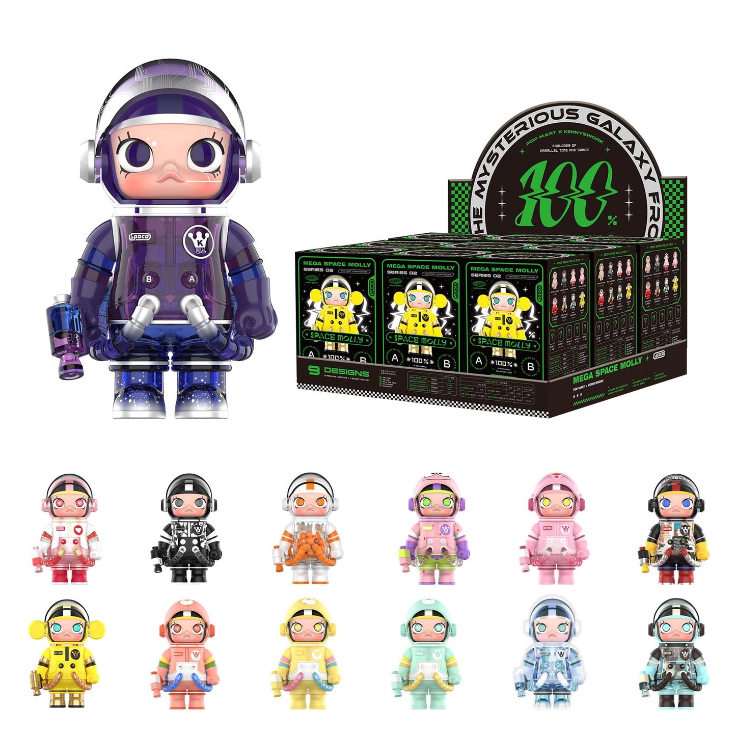 POP MART MEGA Space Molly 9PC Blind Box Figures – Random Design Collectibles for Desk & Home Decor