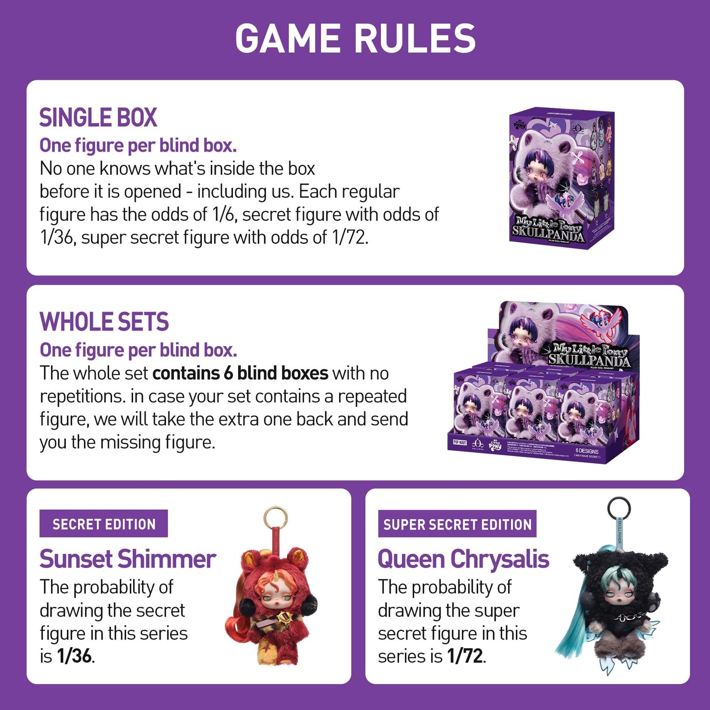 POP MART Skullpanda × My Little Pony Series Blind Box Figures – Plush Doll Pendant Collectibles, Gift for Girls & Boys