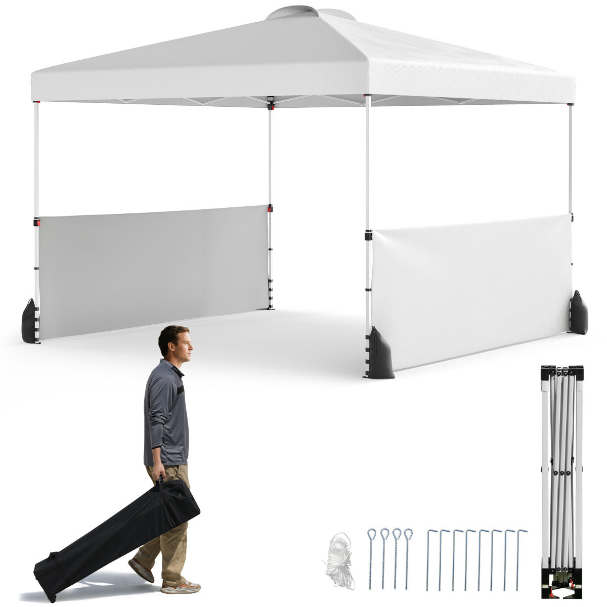 300 X 300 CM Pop up Canopy Tent with 2 Half Sidewalls-Grey