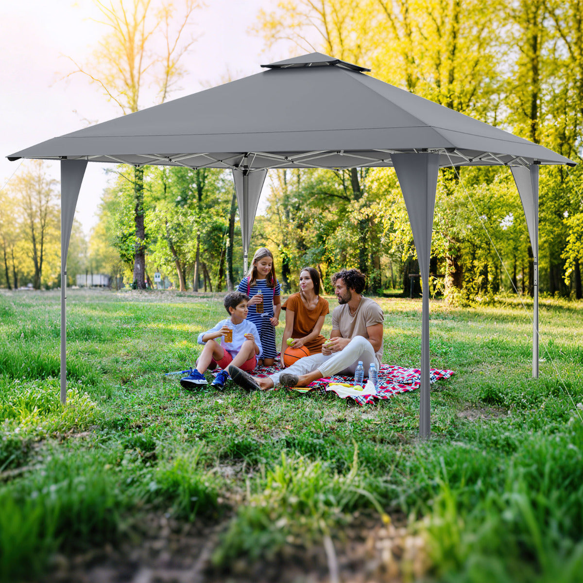 395 x 395 cm Pop up Canopy Tent with Vented Top and 8 Drainage Holes-Beige