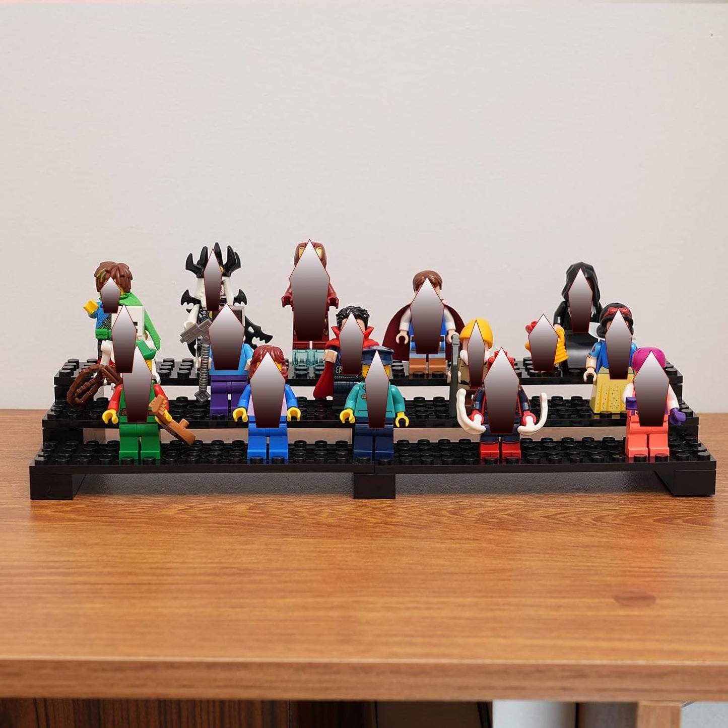 popbricks Brick Minifigure Display Stand – 3-Tier Display Case for Lego Minifigures (Holds 35) – Black Organizer Shelf for Collectors