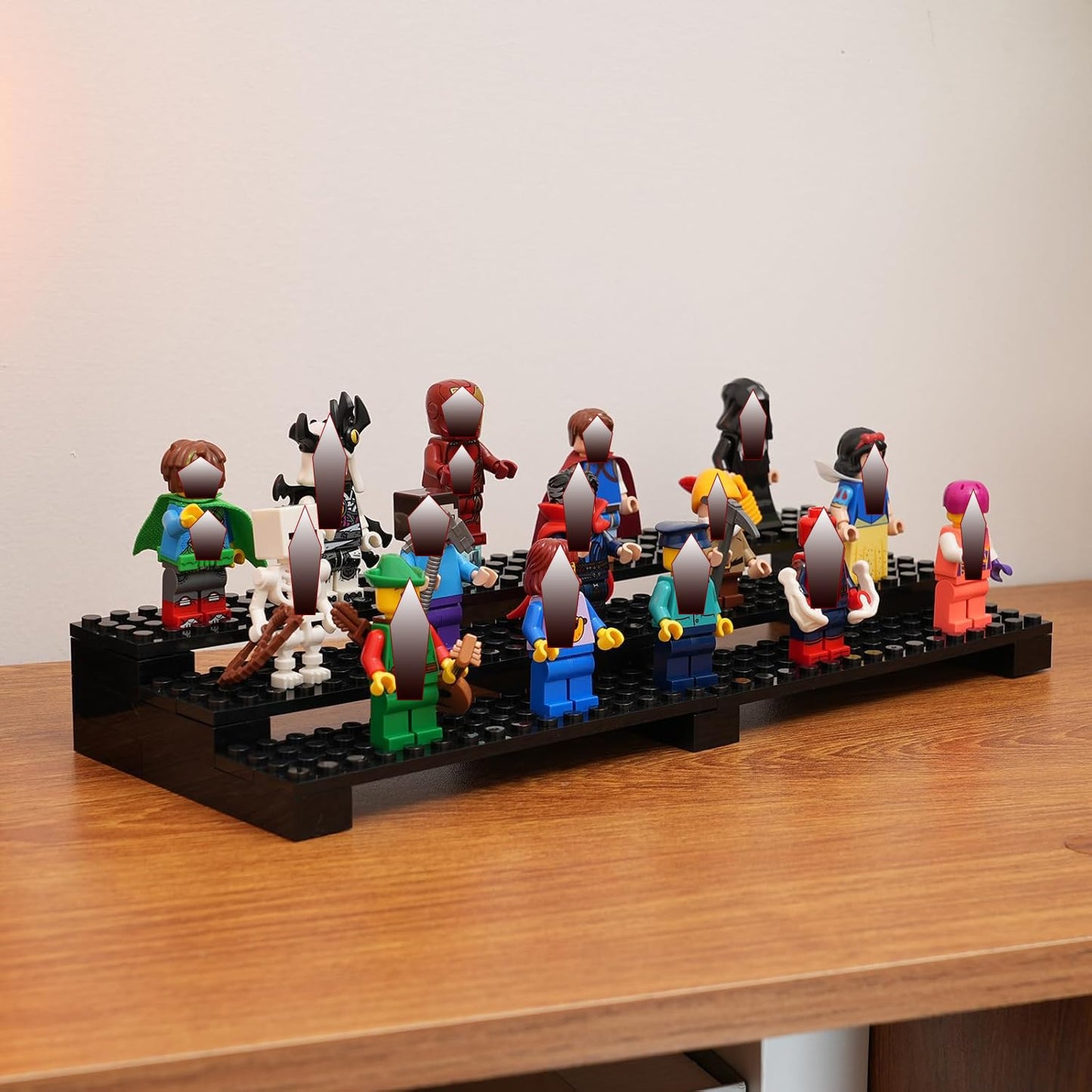 popbricks Brick Minifigure Display Stand – 3-Tier Display Case for Lego Minifigures (Holds 35) – Black Organizer Shelf for Collectors
