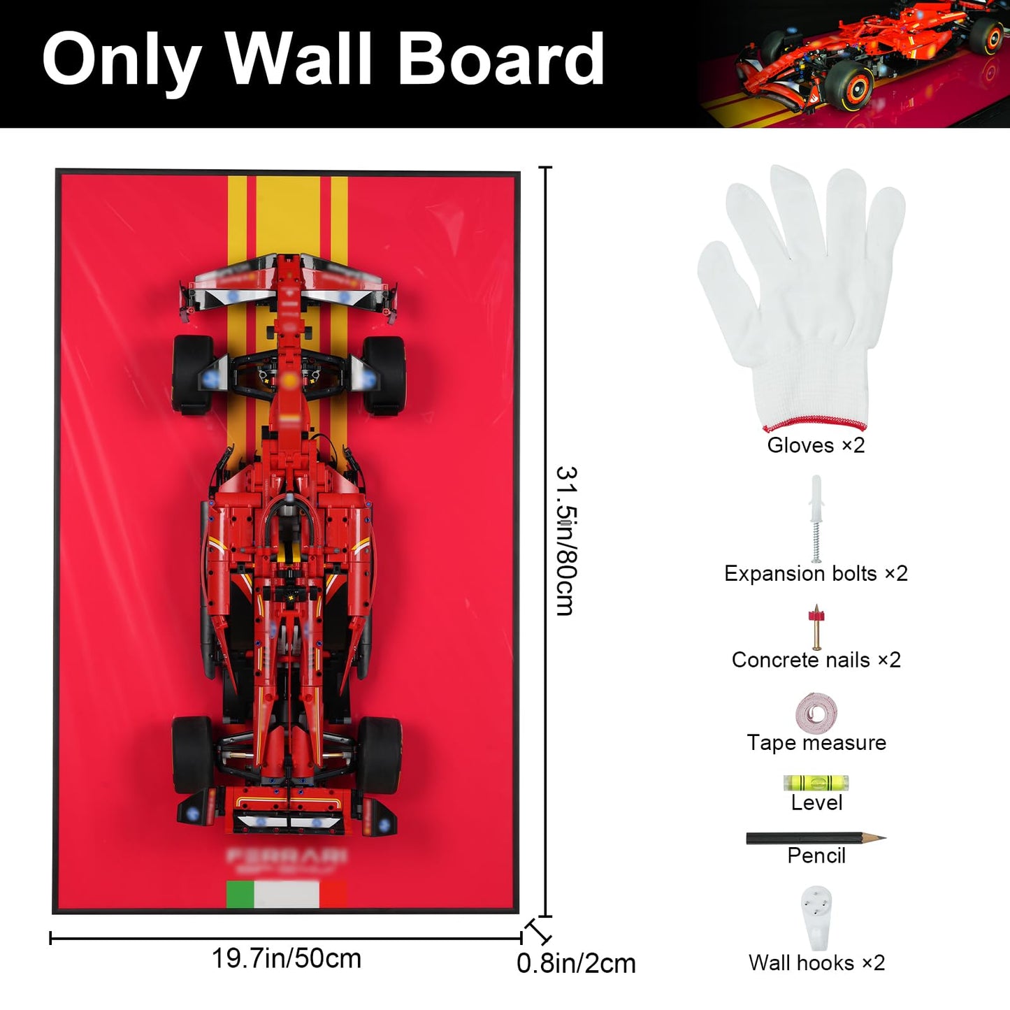 popbricks Display Wall Mount Board for Lego Technic Ferrari 42207 Race Car – Wall Art