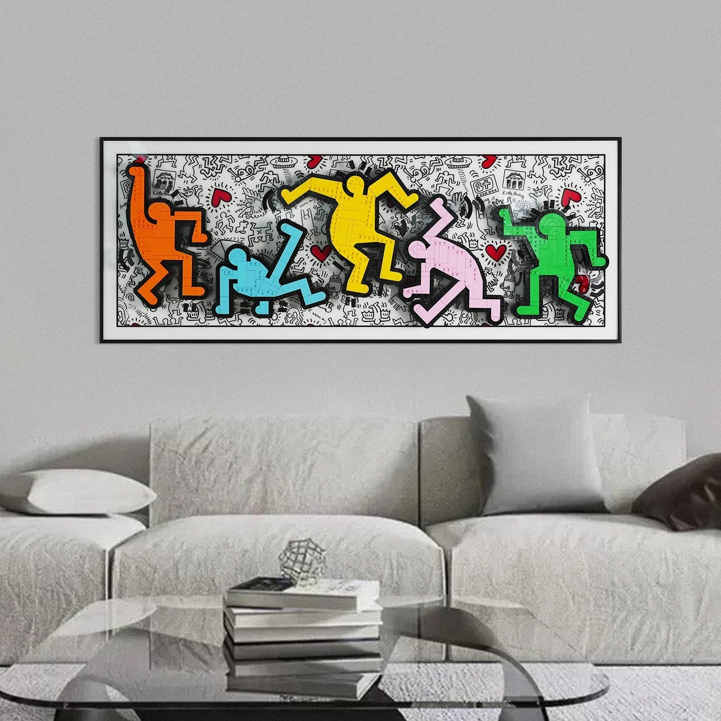 popbricks Display Board for Lego Art 31216 – Keith Haring Dancing Figures, Premium 38x15 Acrylic Frame