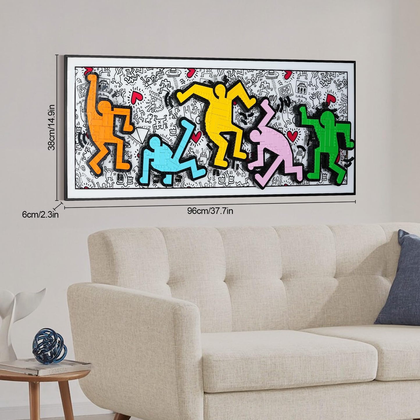 popbricks Display Board for Lego Art 31216 – Keith Haring Dancing Figures, Premium 38x15 Acrylic Frame