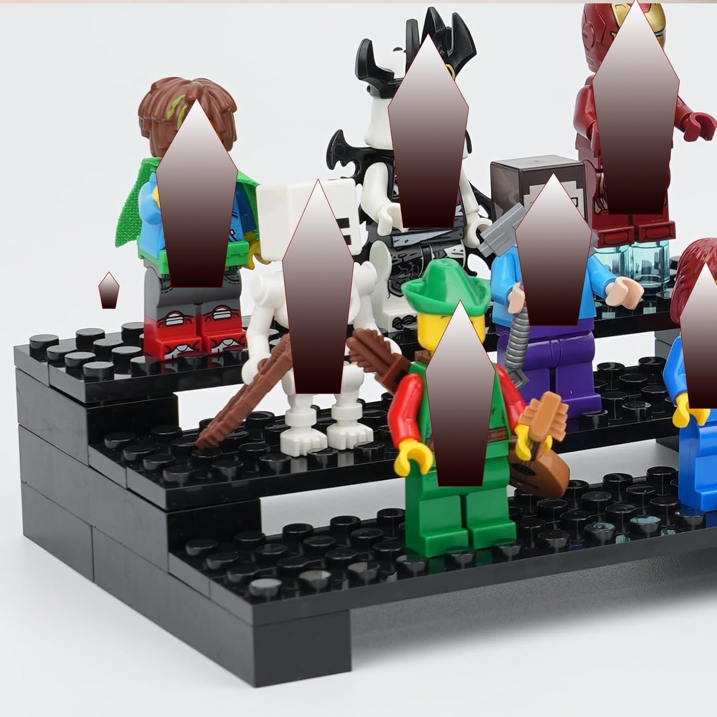 popbricks Brick Minifigure Display Stand – 3-Tier Display Case for Lego Minifigures (Holds 35) – Black Organizer Shelf for Collectors
