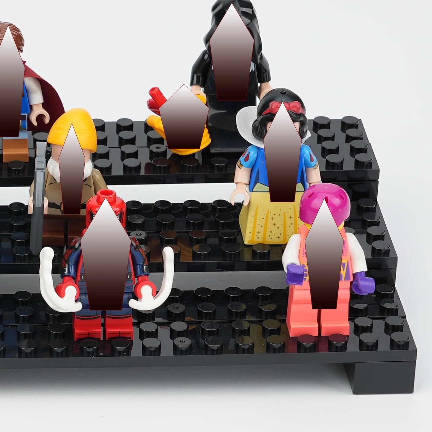 popbricks Brick Minifigure Display Stand – 3-Tier Display Case for Lego Minifigures (Holds 35) – Black Organizer Shelf for Collectors