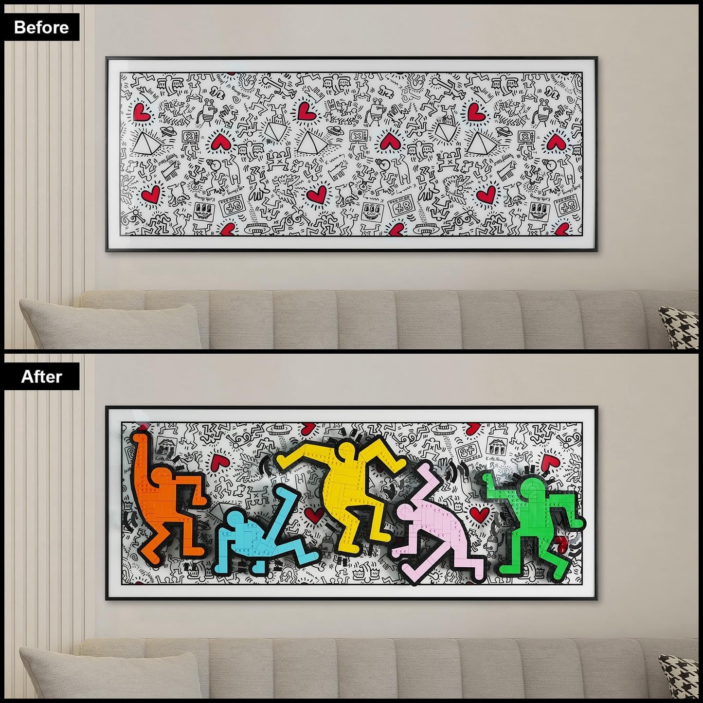 popbricks Display Board for Lego Art 31216 – Keith Haring Dancing Figures, Premium 38x15 Acrylic Frame