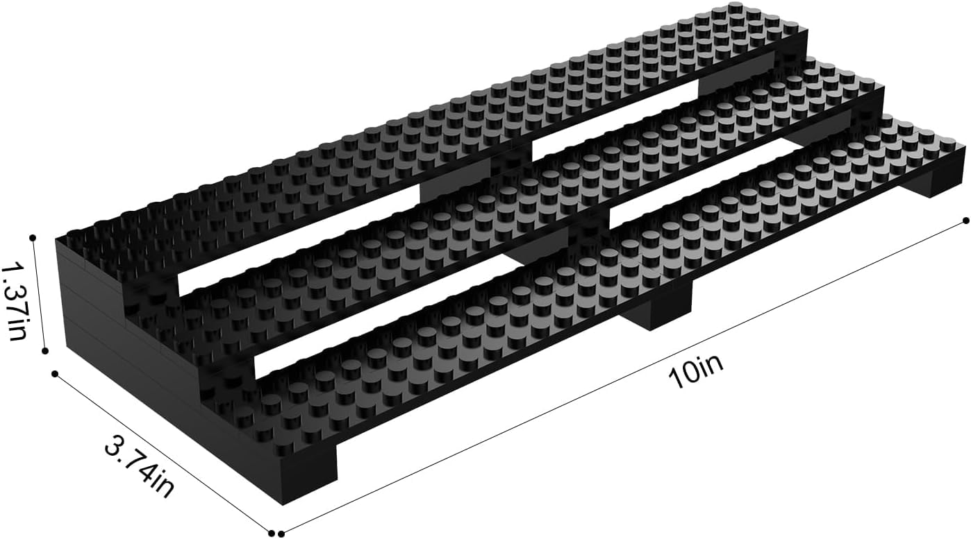 popbricks Brick Minifigure Display Stand – 3-Tier Display Case for Lego Minifigures (Holds 35) – Black Organizer Shelf for Collectors