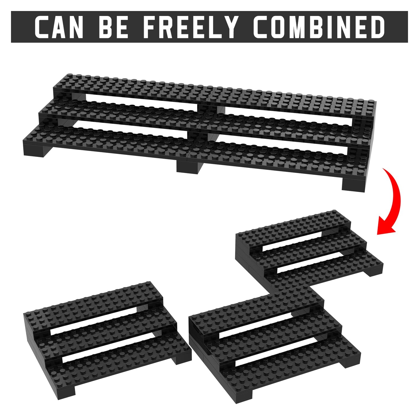 Popbricks 2 Pack Brick Minifigure Display Stand – 3-Tier, Holds 66 Figures, Black Organizer for Collectors