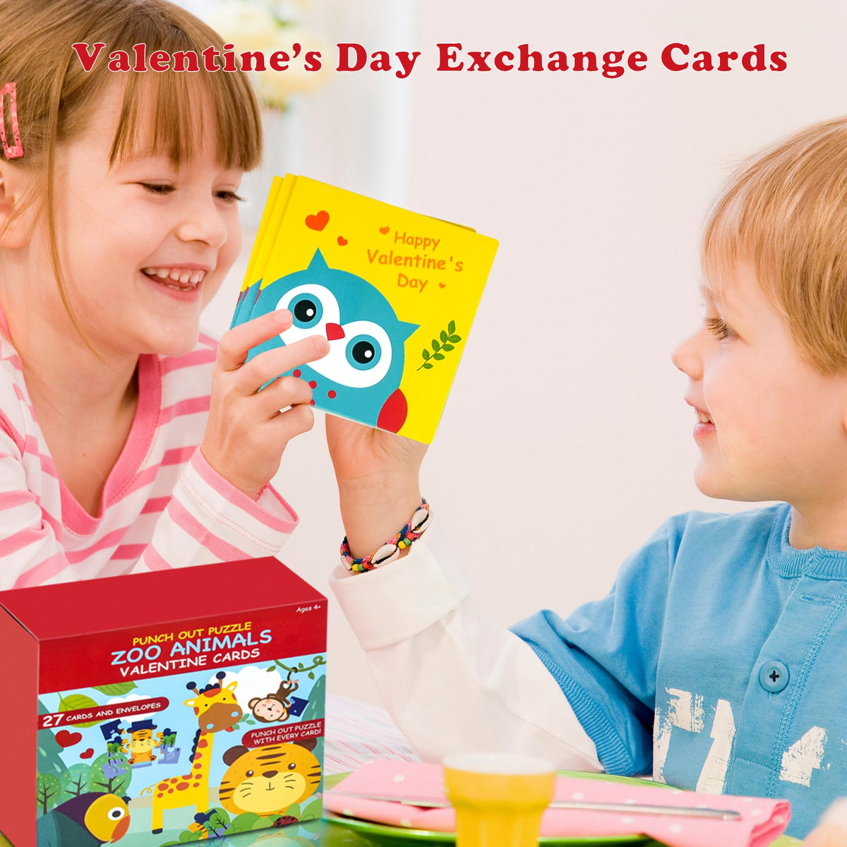 POPGIFTU Valentines Day Puzzle Cards for Kids — 27-Pack Animal Jigsaw Cards with Envelopes & Stickers