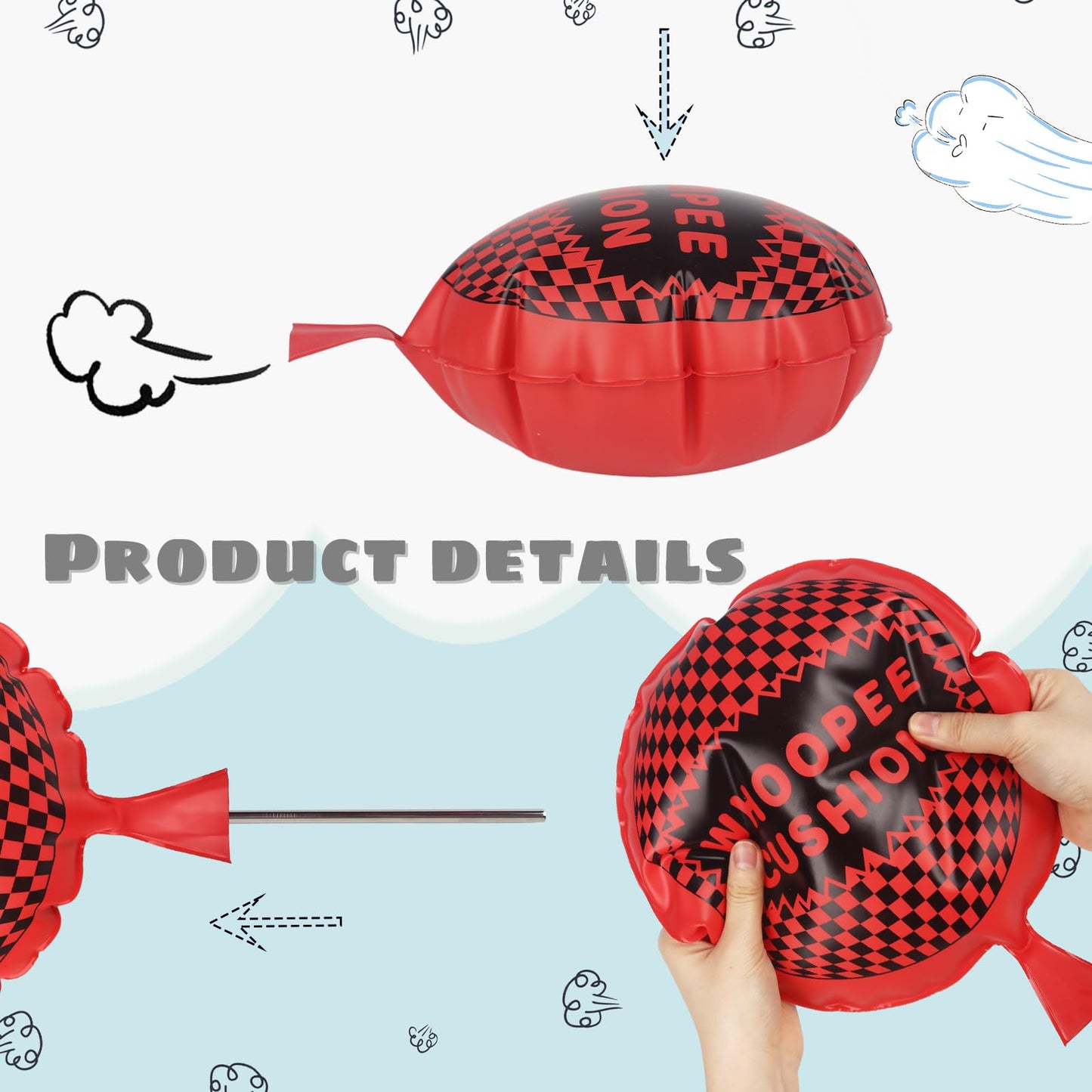 POPLAY 2-Pack Whoopee Cushions - 10-Inch Fart Prank Pillows for Parties