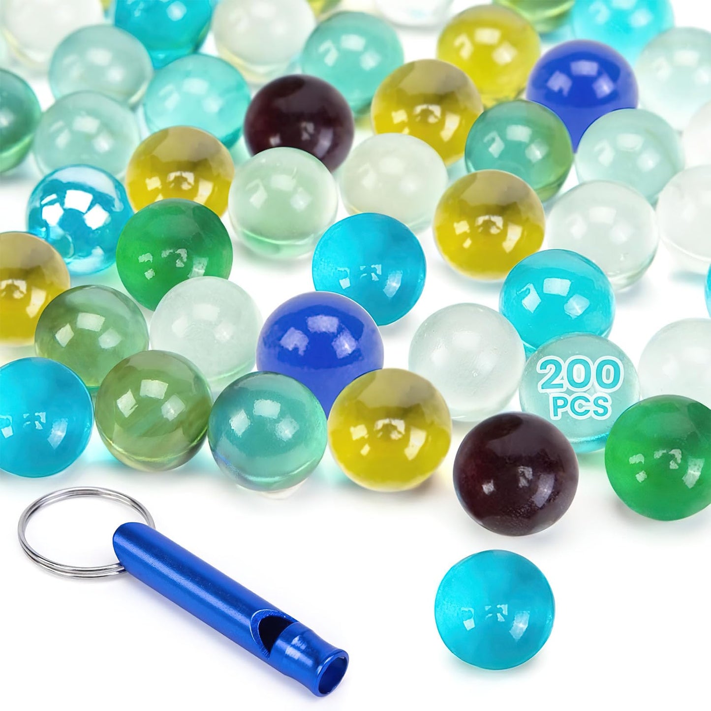 POPLAY 200PCS Marbles Bulk with Whistle – Colorful Glass Marbles for Marble Run & Racing Games