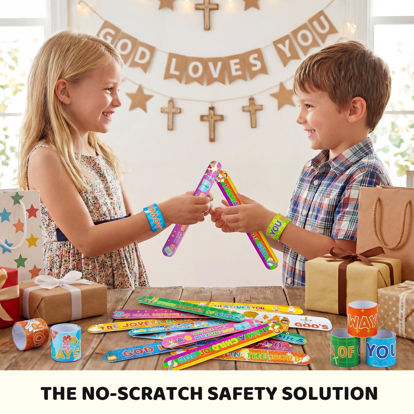 POPLAY 48PCS Christian Slap Bracelets – Bible Verse Snap Wristbands for Kids, Sunday School & Classroom Prizes