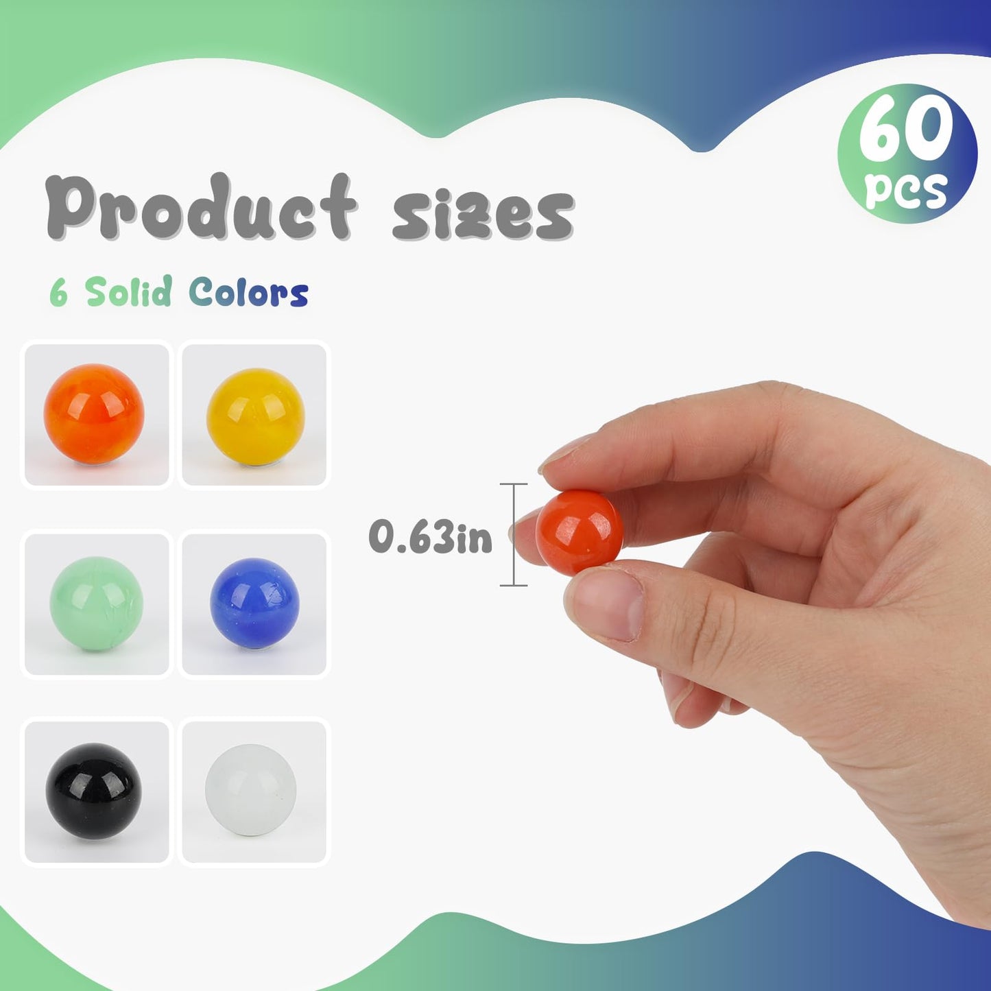 POPLAY 60PCS Glass Marbles Set – 5/8 inch, 6 Colors for Marble Board Games and Chinese Checkers