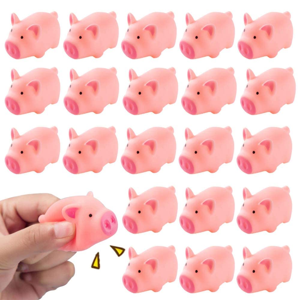 POPLAY HAKACC 20 PCS Mini Squishies Pig Bath Toys – Pink Squeaky Rubber Bath Toys for Bath Time