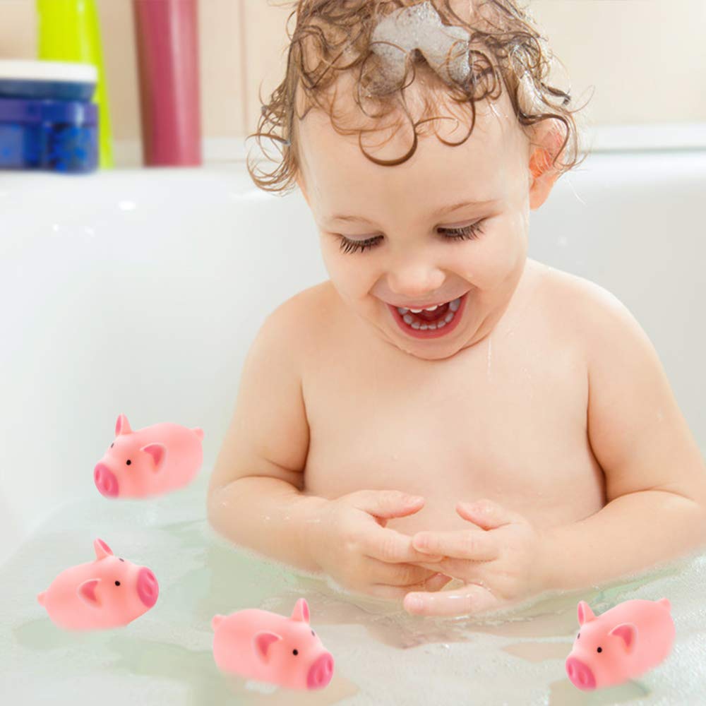 POPLAY HAKACC 20 PCS Mini Squishies Pig Bath Toys – Pink Squeaky Rubber Bath Toys for Bath Time