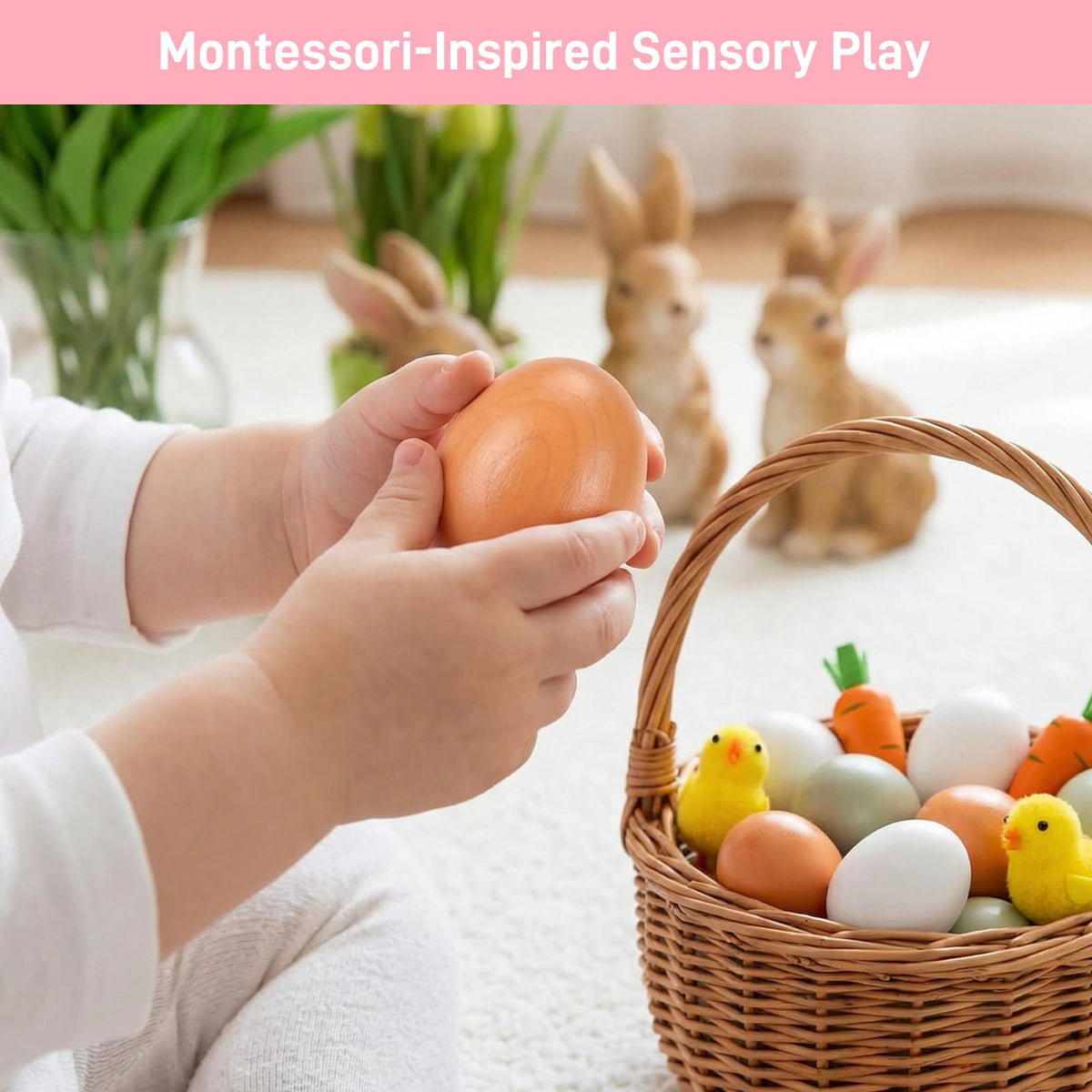 POPLAY 15PCS Wooden Fake Eggs – 3-Color Craft, Nesting & Easter Egg Decor