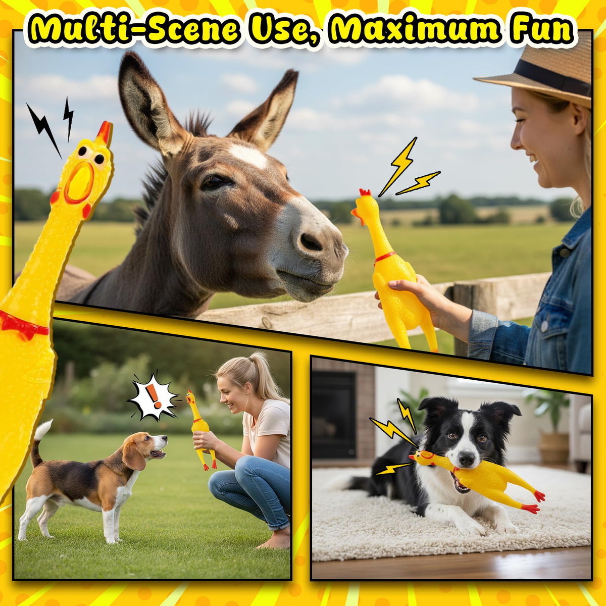 POPLAY 3-Piece Horse Toys Set: Squeaky Chickens & Training Ball for Horses and Pets