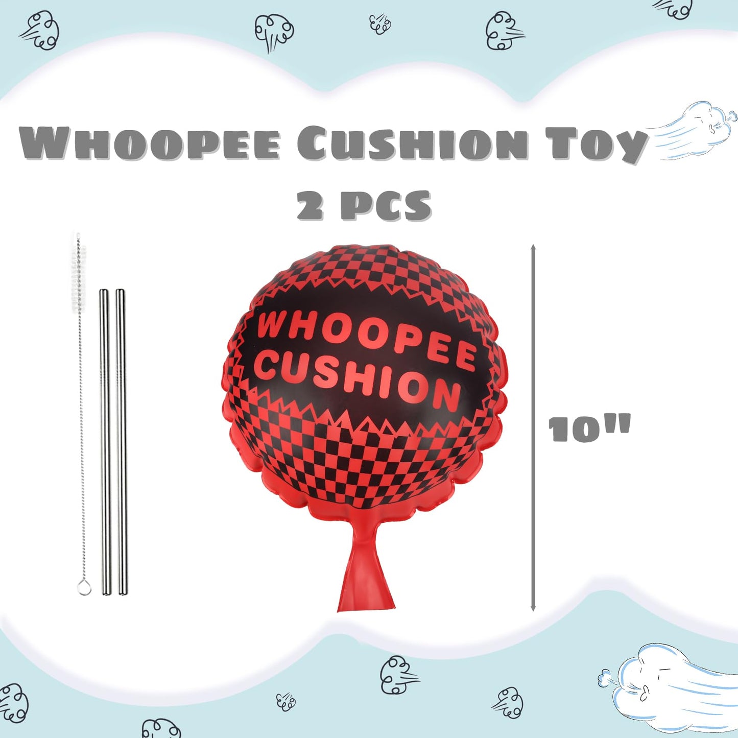 POPLAY 2-Pack Whoopee Cushions - 10-Inch Fart Prank Pillows for Parties
