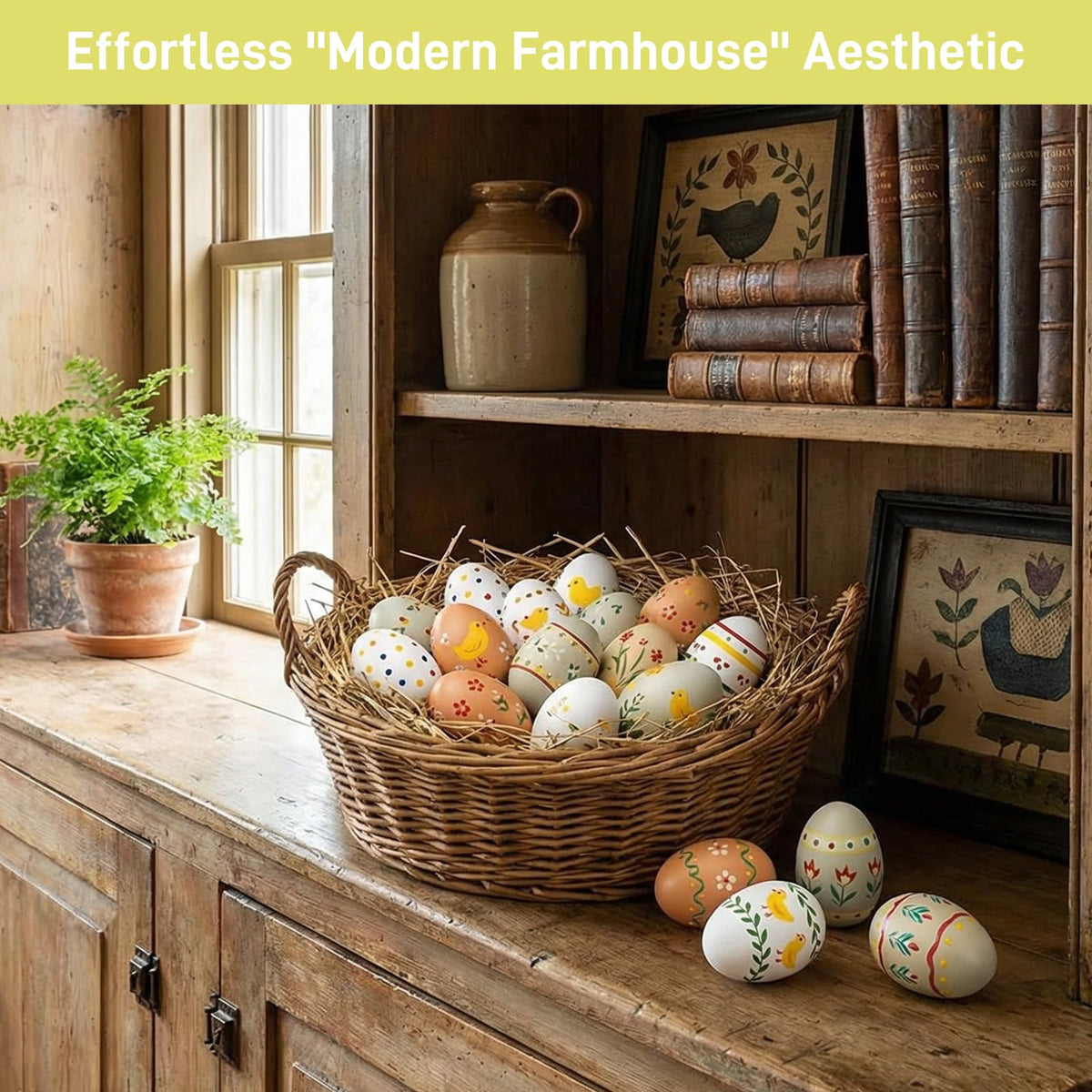 POPLAY 15PCS Wooden Fake Eggs – 3-Color Craft, Nesting & Easter Egg Decor