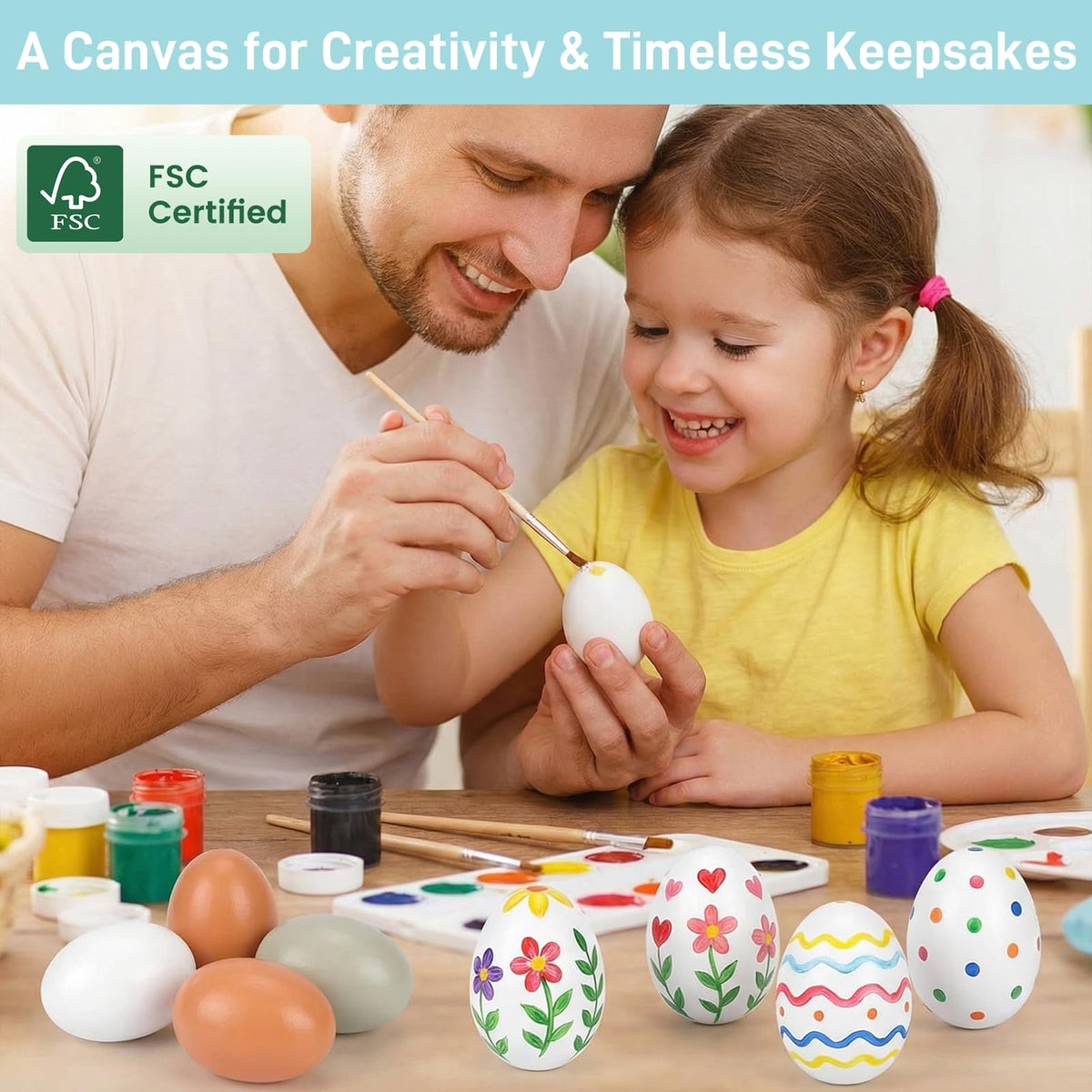 POPLAY 15PCS Wooden Fake Eggs – 3-Color Craft, Nesting & Easter Egg Decor