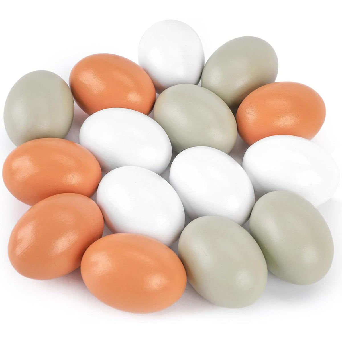 POPLAY 15PCS Wooden Fake Eggs – 3-Color Craft, Nesting & Easter Egg Decor
