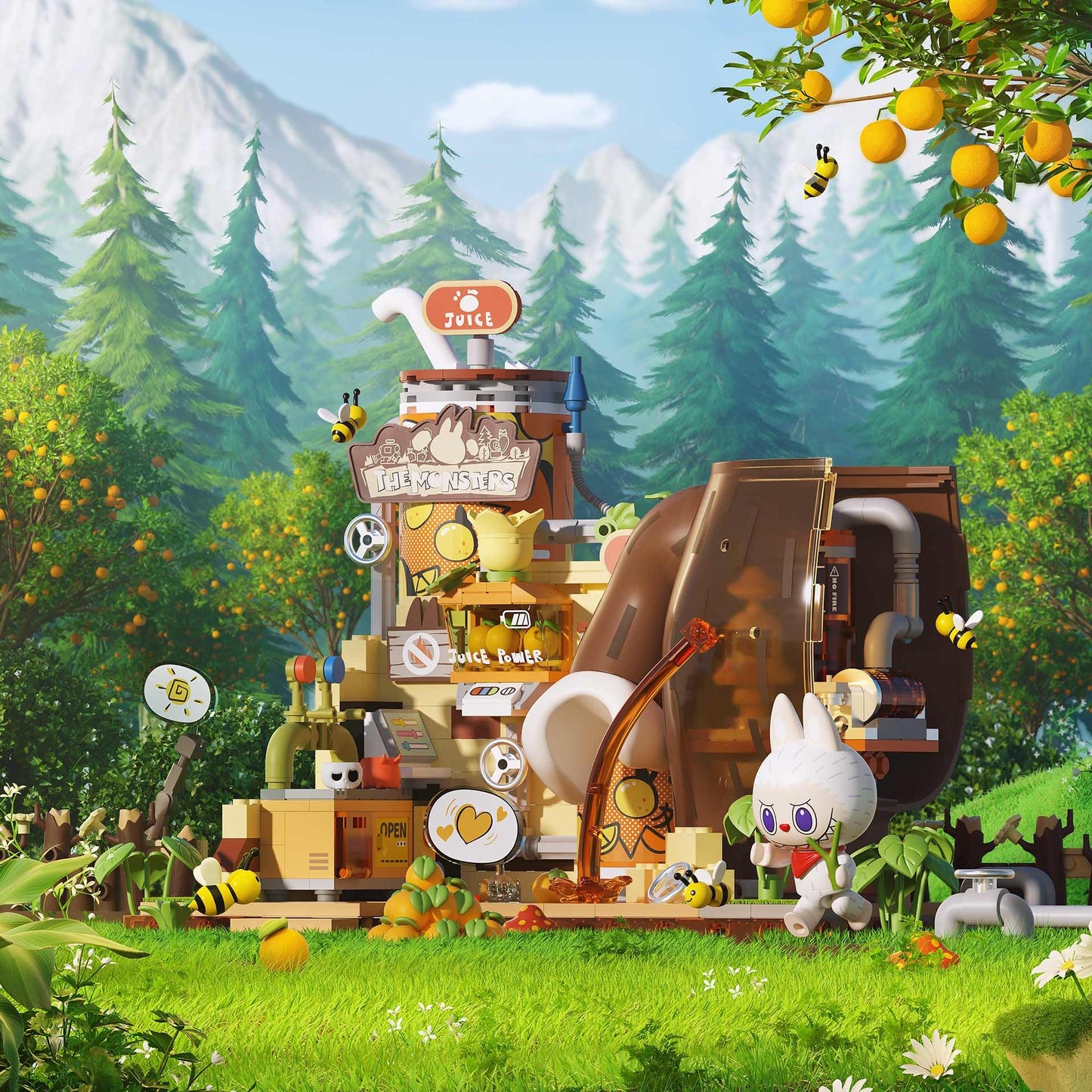 POP MART Monsters Forest Secret Base Series Blocks-Juice Maker – Labubu Building Toy Set